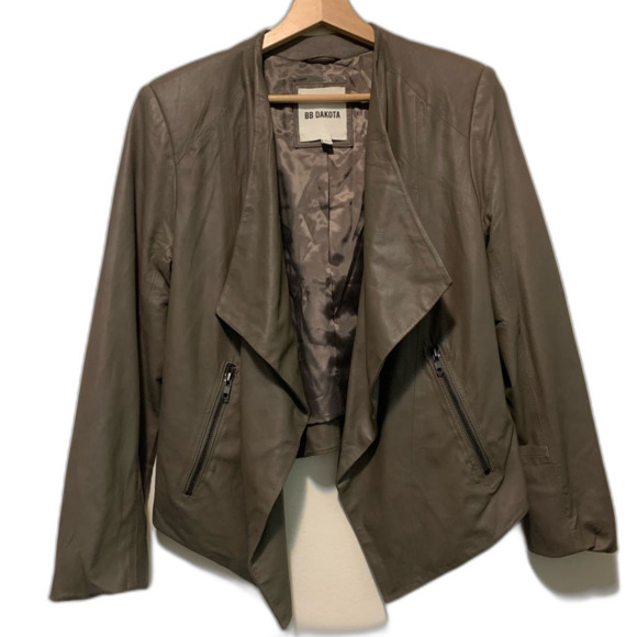 BB Dakota Women's Leather Open Front Brown Grey moto jacket size large - Picture 1 of 6